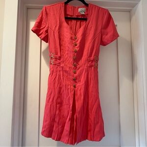 Vintage Coral Button-Down Short Sleeve Romper